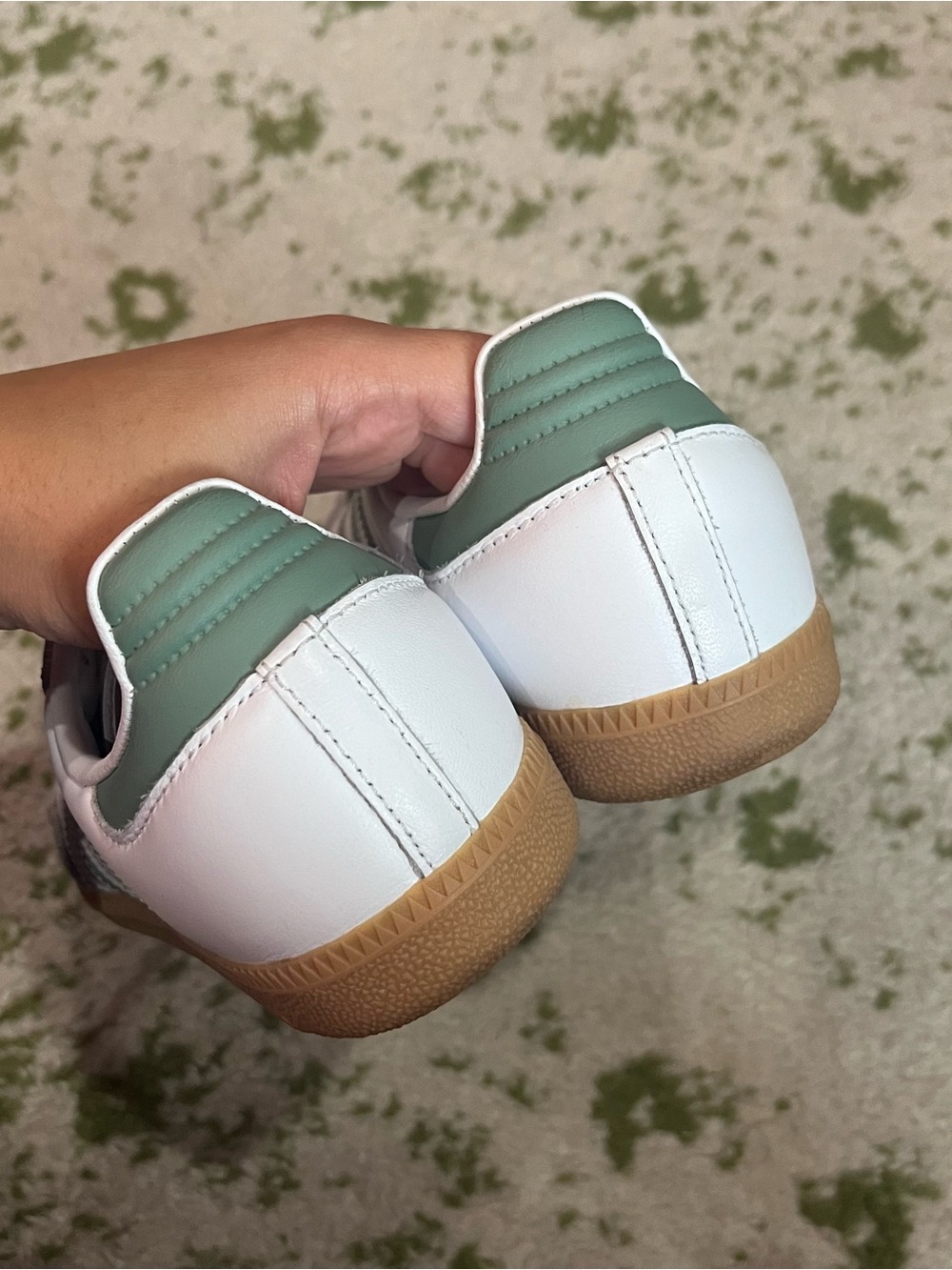 adidas White Sneakers with Green Stripes and Suede Toe - Picture 2 of 7